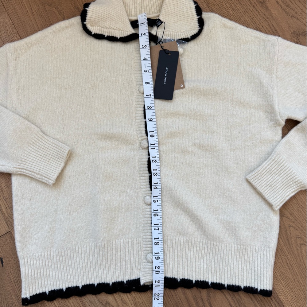 Vero Moda LouLou Cardigan With Contrast Detail - Cream & Black - Size S - NWT - Picture 10 of 12